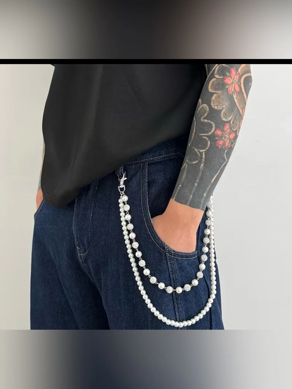 Double Strand White Pearl Chain Wallet Unisex